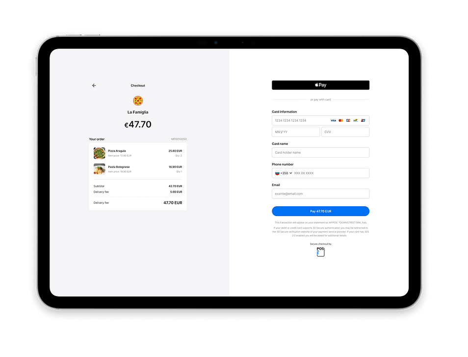 Checkout tablet form